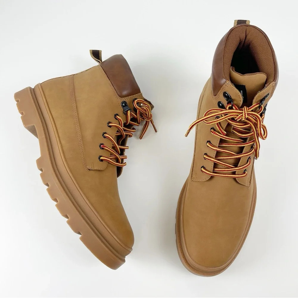 NEW Madden Steve Madden Gabber Boots Mens Size 12 Tan Lace Up Ortholite Leather